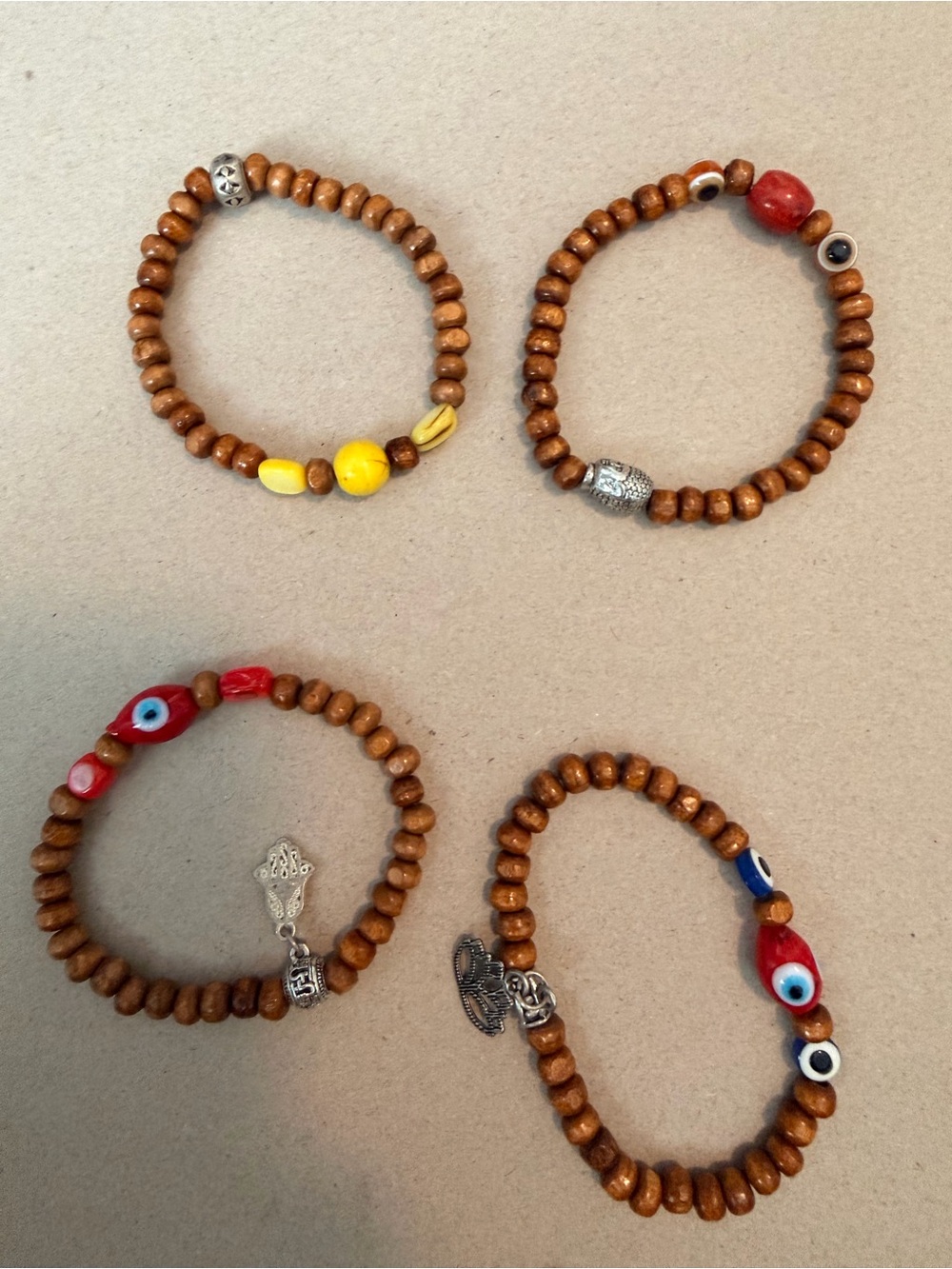 Set of 4 Bohemian Bracelets with Colorful Accent Beads